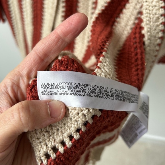 Zara collection crochet knit long boho cardigan coat two tone striped - Picture 10 of 13